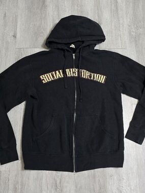 Vintage Y2K Social Distortion Zip-Up Hoodie Black Tattoo Eagle Punk Rock Band